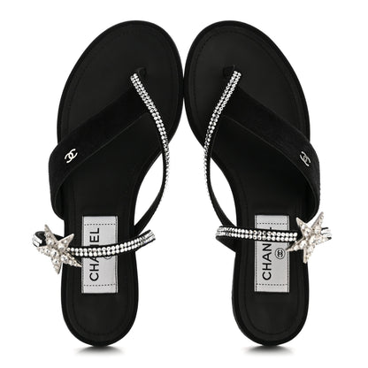 Chanel Suede Calfskin Strass Star Sandals 37 Black 2 of 11