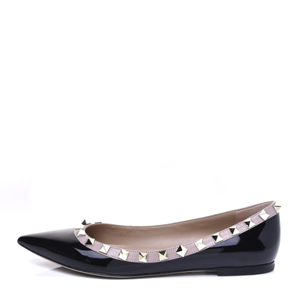 Valentino Garavani Patent Rockstud Ballerina Flats 36 Black Poudre 1 of 10