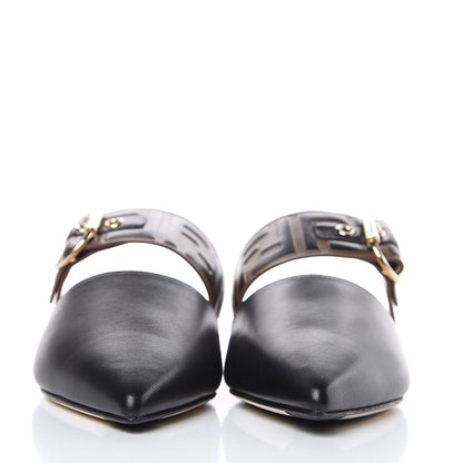 Fendi Vitello FF Embossed Buckle Flat Mules 37 Maya Black 2 of 8