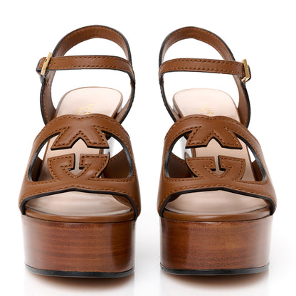 Gucci Cosmos Softy Calfskin Wooden Interlocking G Cut-Out 30/120mm Platform Sandals 35.5 Cuir 2 of 9