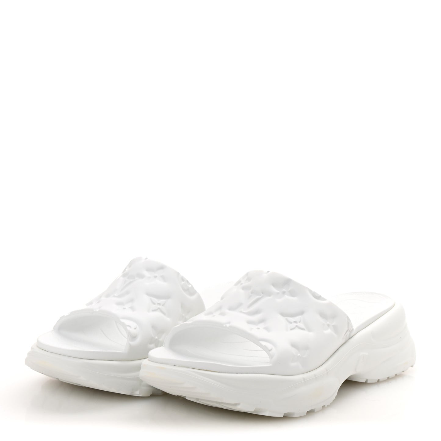 Rubber Embossed Monogram Pool 55 Flat Comfort Mule 39 White