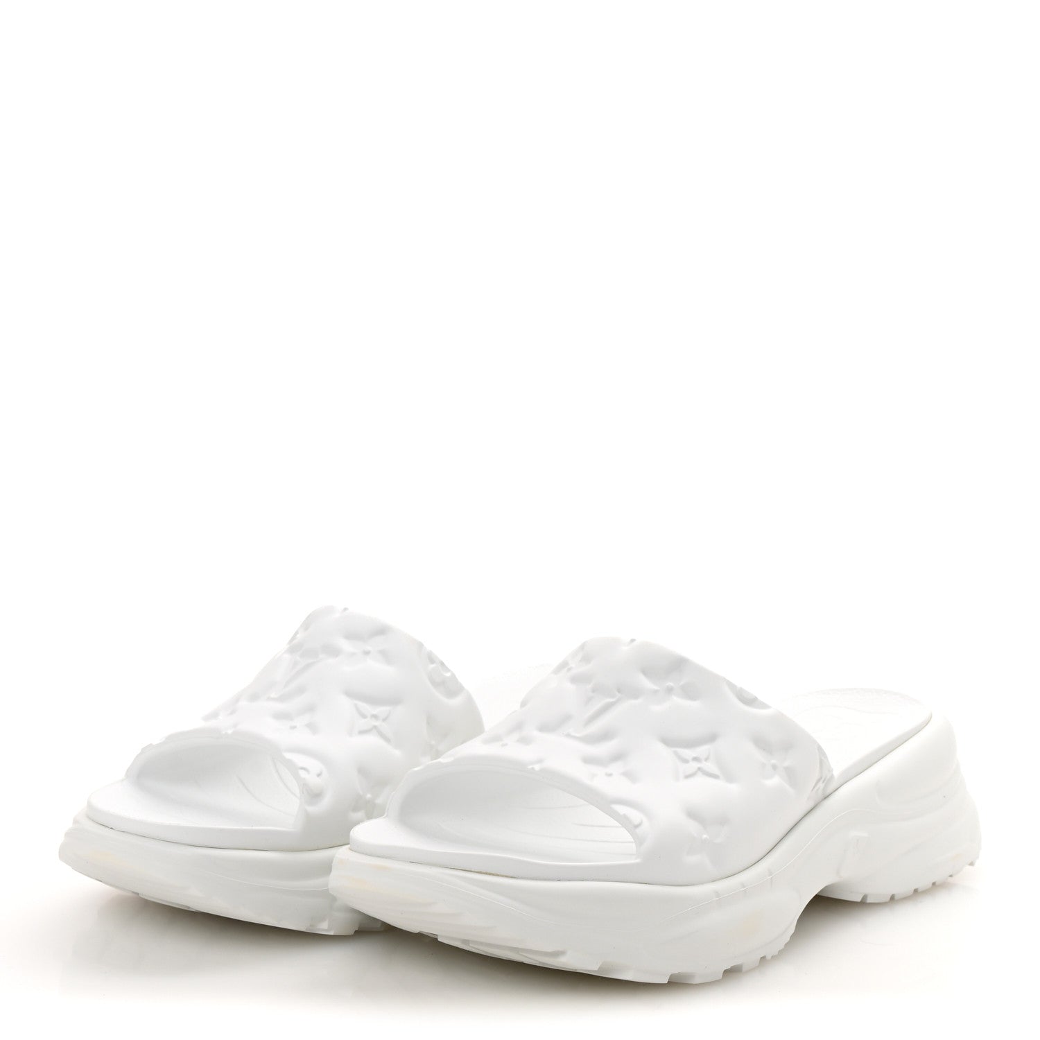 Louis Vuitton Rubber Embossed Monogram Pool 55 Flat Comfort Mule 39 White 4 of 9