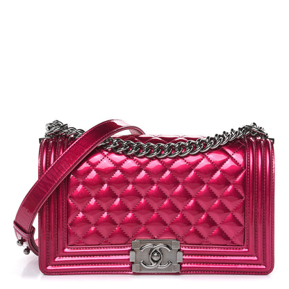 Chanel Metallic Patent Calfskin Quilted Medium Boy Flap Pink 1 of 13
