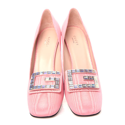 Gucci Moire Fabric Crystal Square G Madelyn Mid-Heel Pumps 39 Light Peony 5 of 12