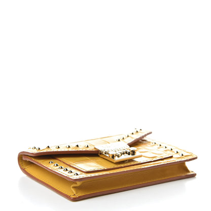 MCM Calfskin Crocodile Embossed Flap Card Holder Golden Mango 4 of 9