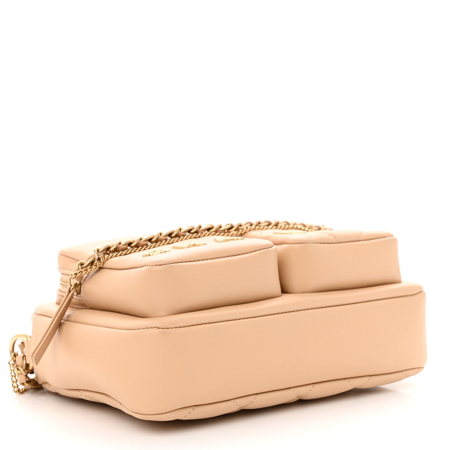 Calfskin Quilted Small Camera Case Beige