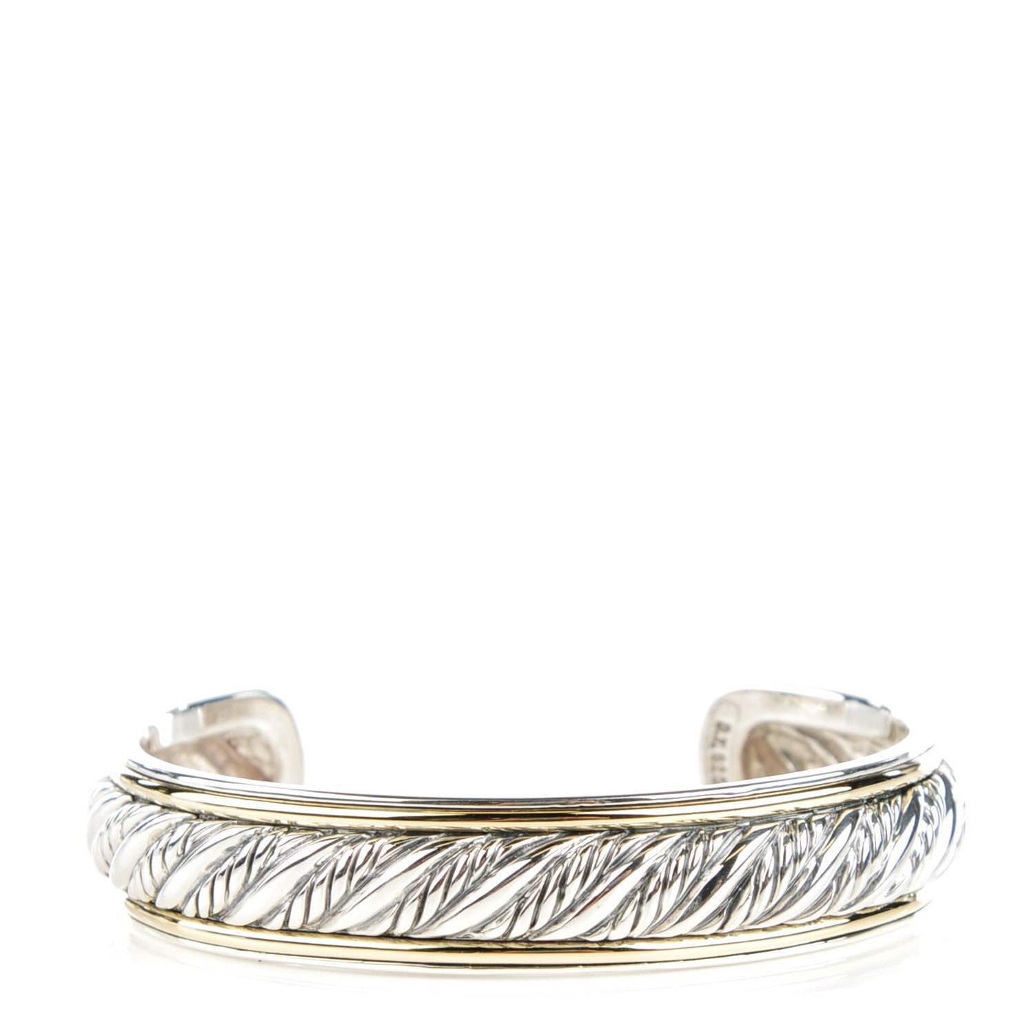 David Yurman Sterling Silver 18K Yellow Gold 13mm Sculpted Cable Cuff 1 of 4