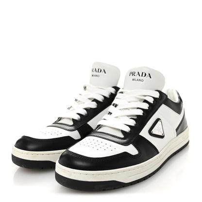 Prada Vitello Sport Spazzolato Rois Triangle Logo Womens Downtown Low Top 30mm Sneakers 39.5 White Black 3 of 10