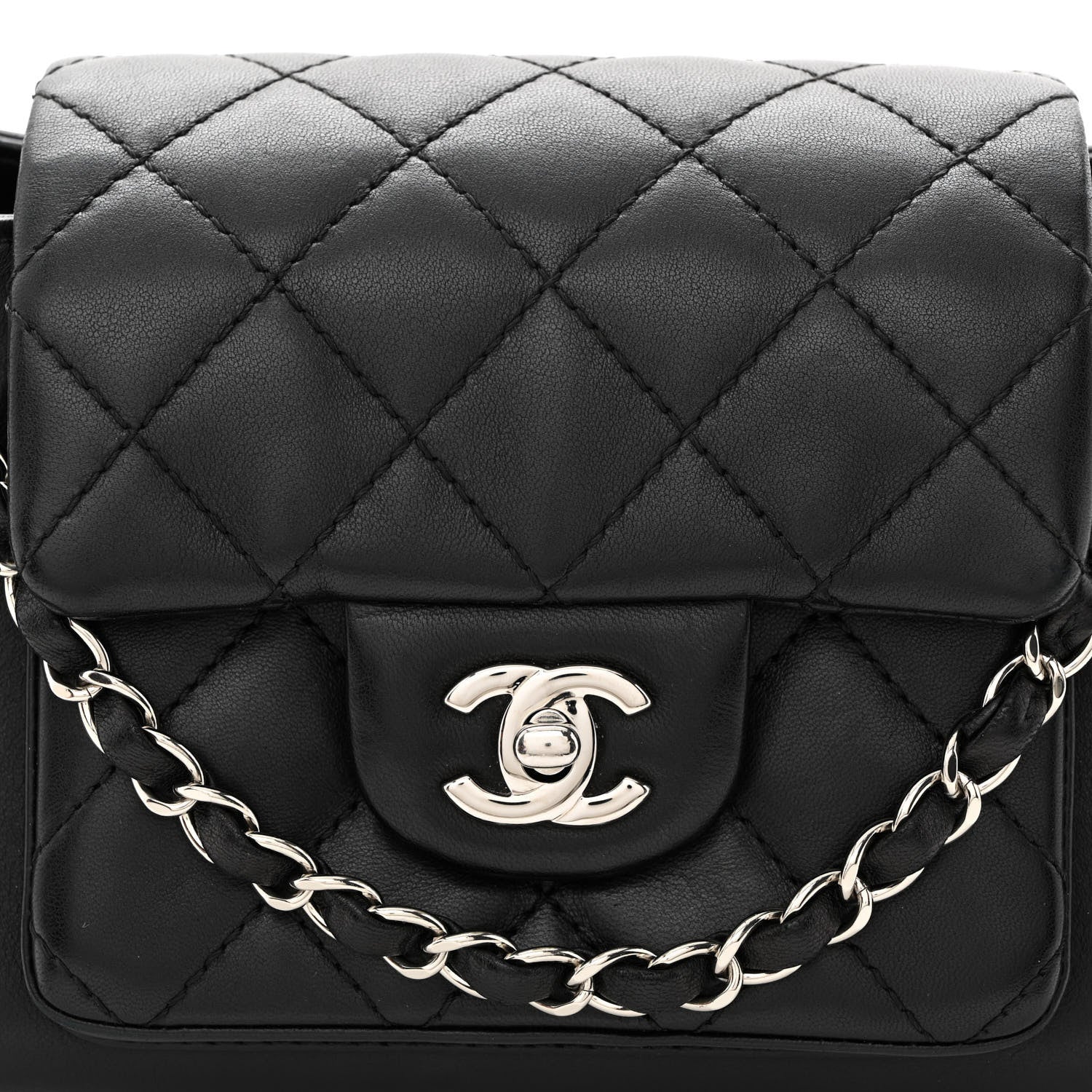 Chanel Lambskin Quilted CC Small Accordion Shopping Bag Black 9 of 12