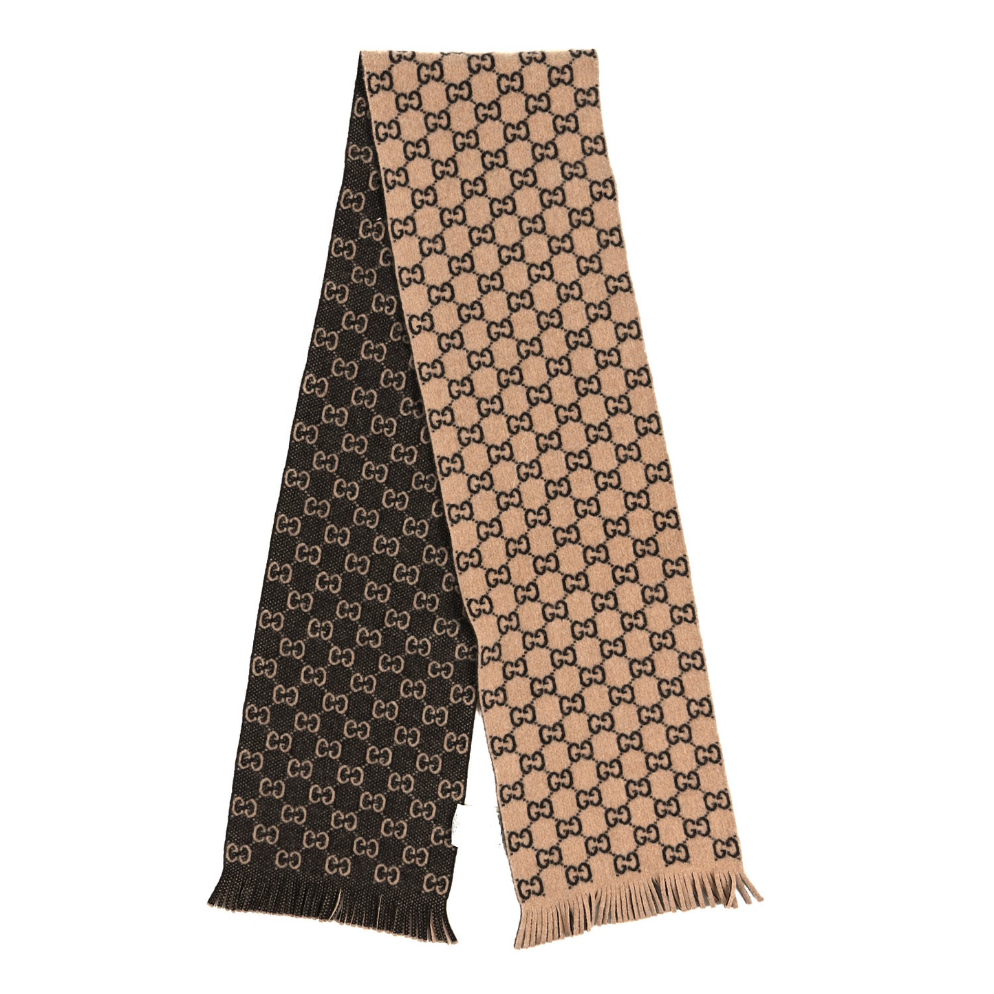Wool GG Monogram Knit Longfog Scarf Beige Dark Brown