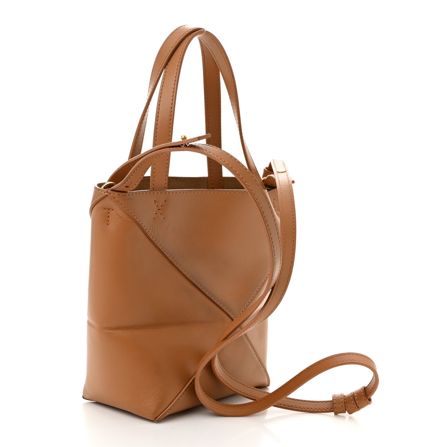 Shiny Calfskin Mini Puzzle Fold Tote Warm Desert