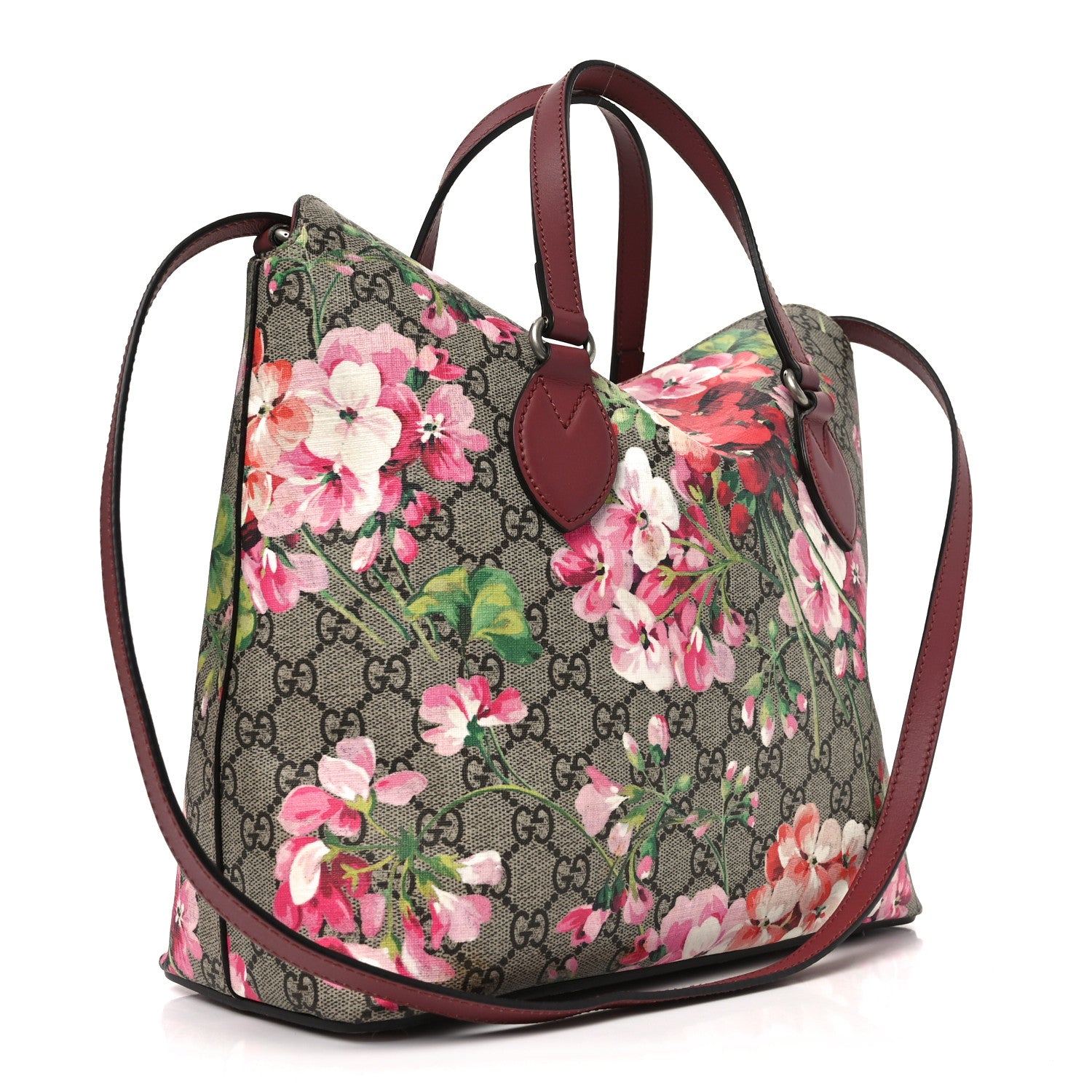 Gucci GG Supreme Monogram Blooms Linea A Foldover Tote Beige Multicolor Dry Rose 3 of 10