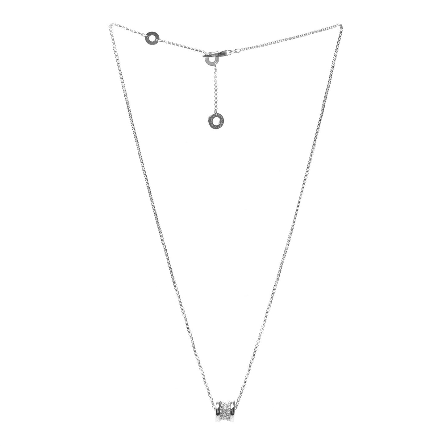 18K White Gold Diamond Small B.Zero1 Pave Pendant Necklace