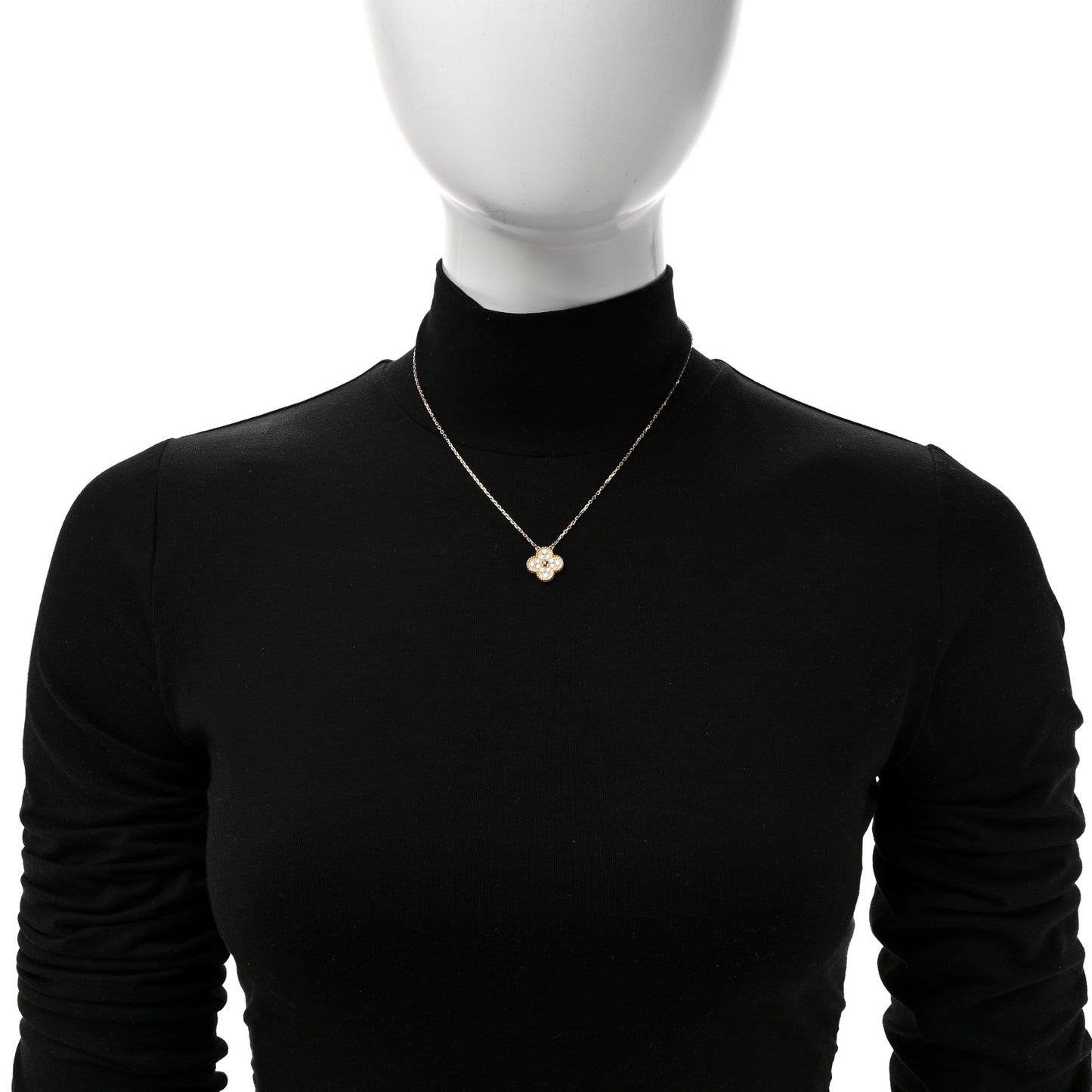 18K Yellow Gold Diamond Vintage Alhambra Pendant Necklace