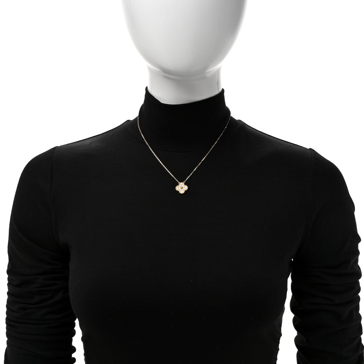 Van Cleef & Arpels 18K Yellow Gold Diamond Vintage Alhambra Pendant Necklace 2 of 7