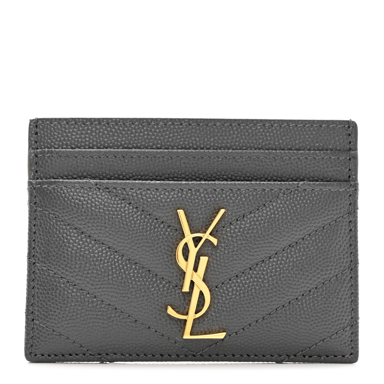 Saint Laurent Grain De Poudre Matelasse Chevron Monogram Credit Card Case Fog 1 of 7