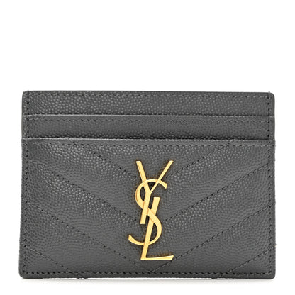 Saint Laurent Grain De Poudre Matelasse Chevron Monogram Credit Card Case Fog 1 of 7