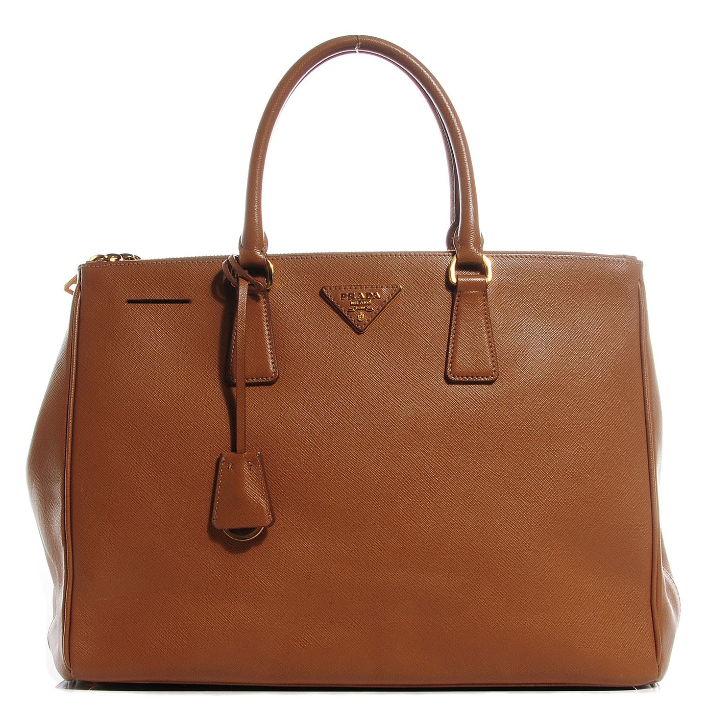 Saffiano Lux Medium Double Zip Tote Caramel