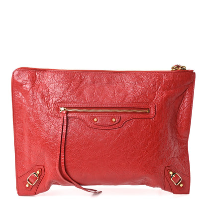Balenciaga Agneau Arena Classic Gold Hardware Small Pouch Rouge Groseille 1 of 10
