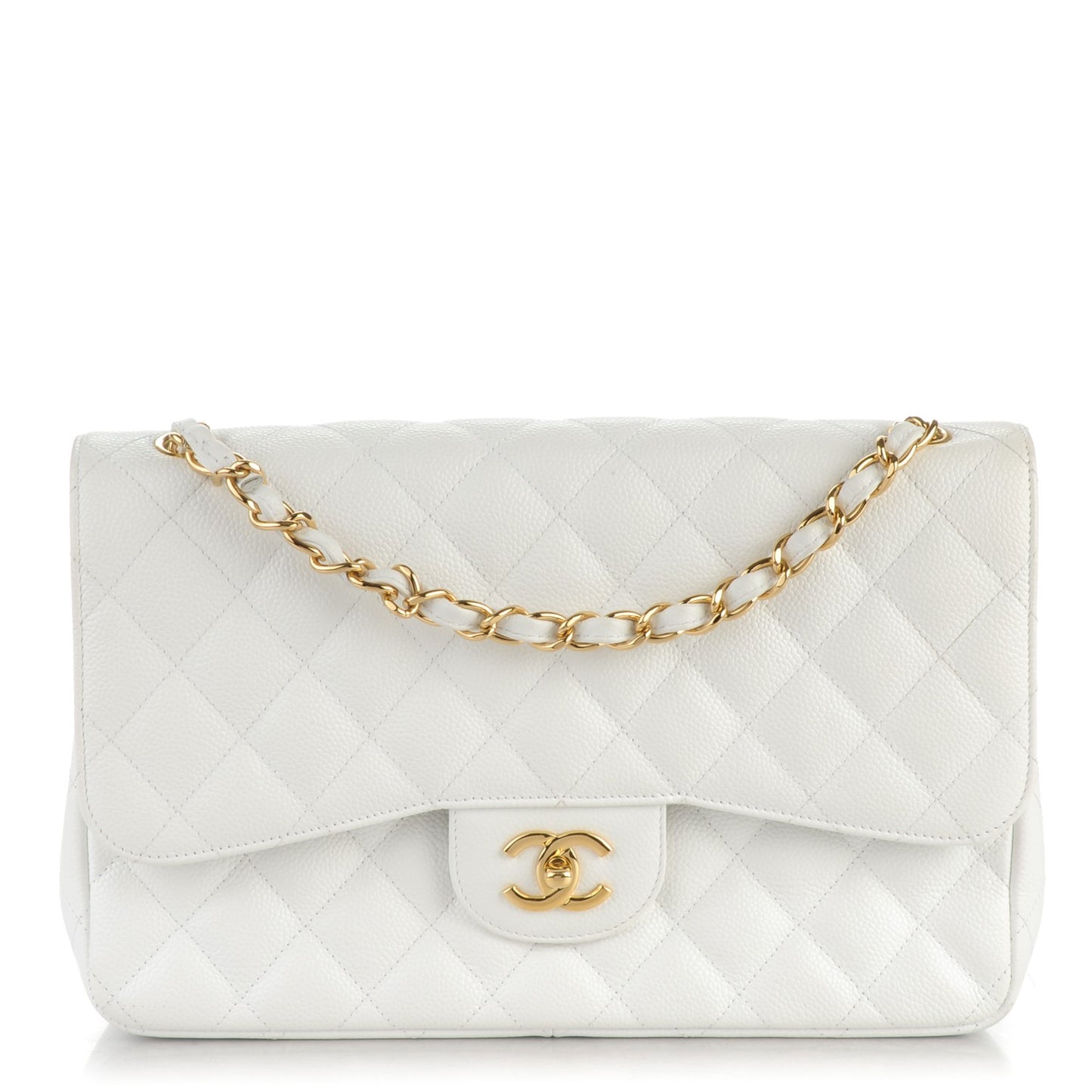 Caviar Quilted Jumbo Double Flap White