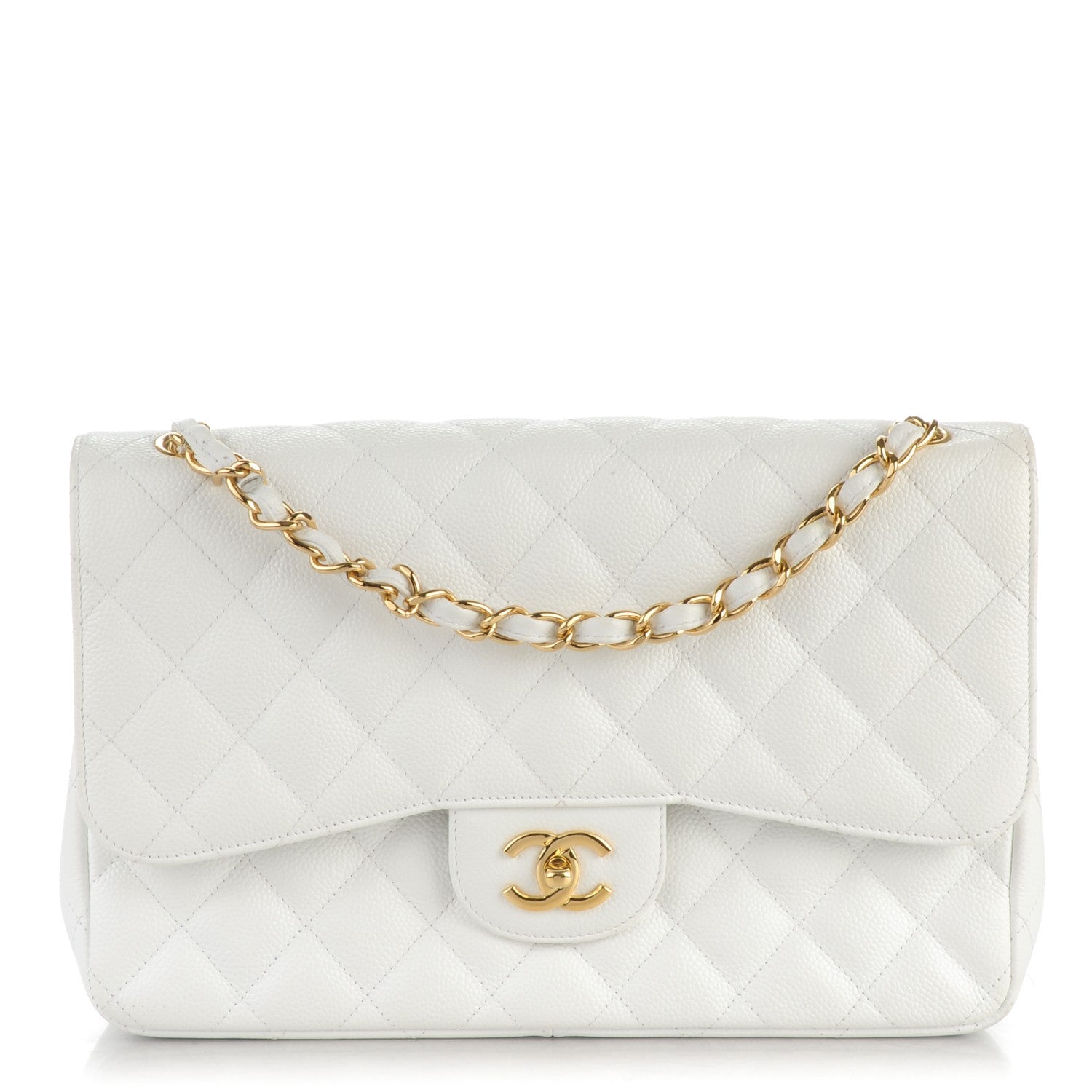 Chanel Caviar Quilted Jumbo Double Flap White 1 of 8