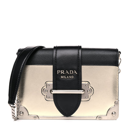 Prada Metallic City Calf Saffiano Cahier Bag Pirite Black 1 of 13