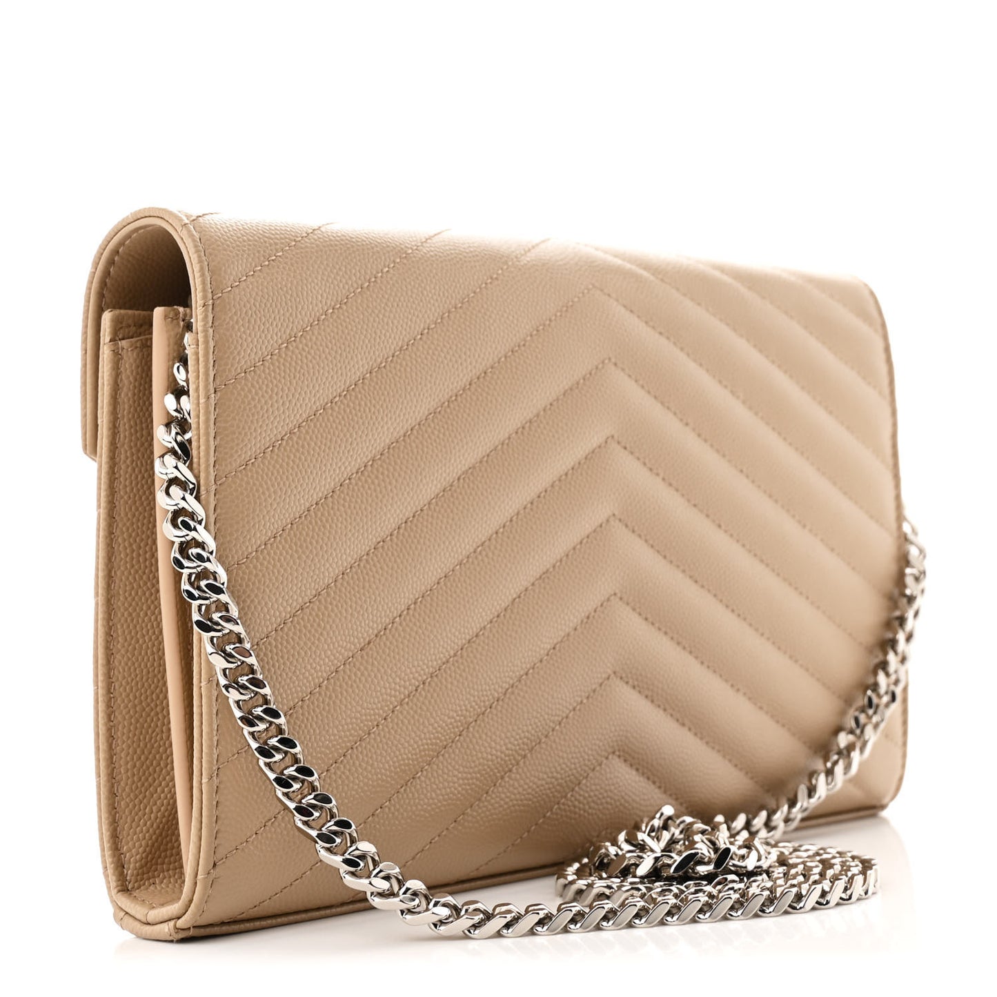 Grain De Poudre Matelasse Chevron Cassandre Chain Wallet Dark Beige