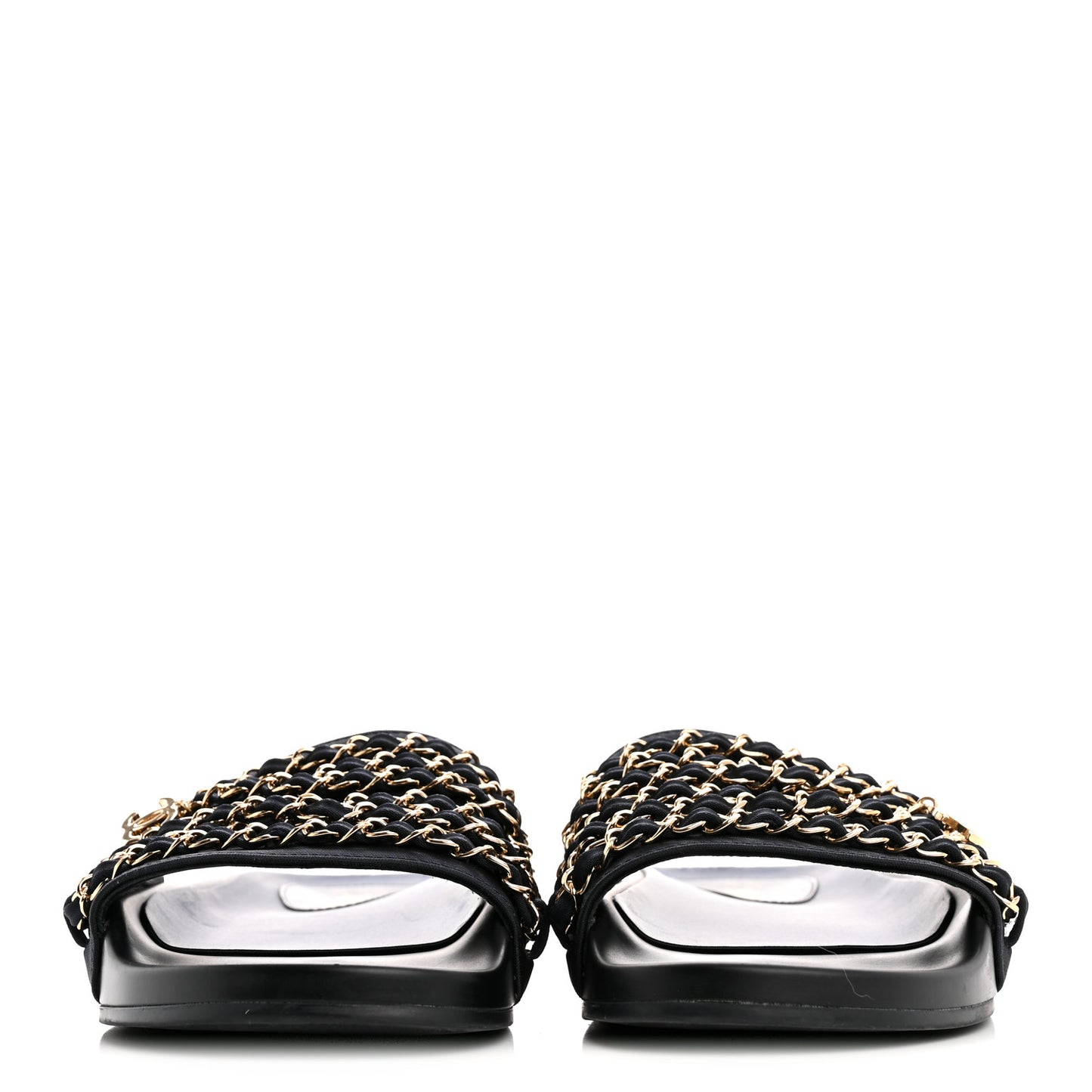 Satin Canvas Chain Slides Sandals Flats 39 Marine