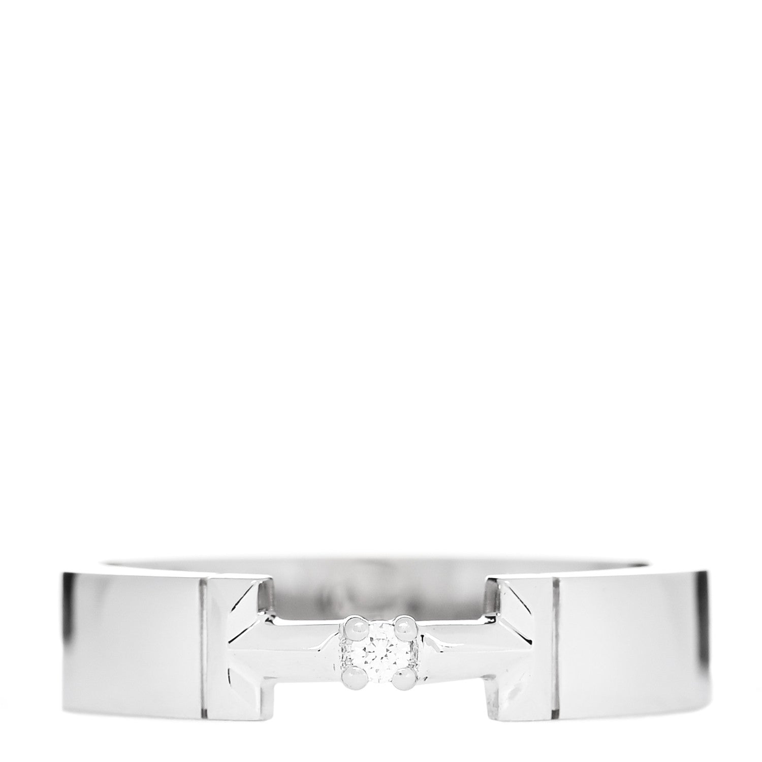 Tiffany 18K White Gold Diamond T True Link Ring 52 6 1 of 4