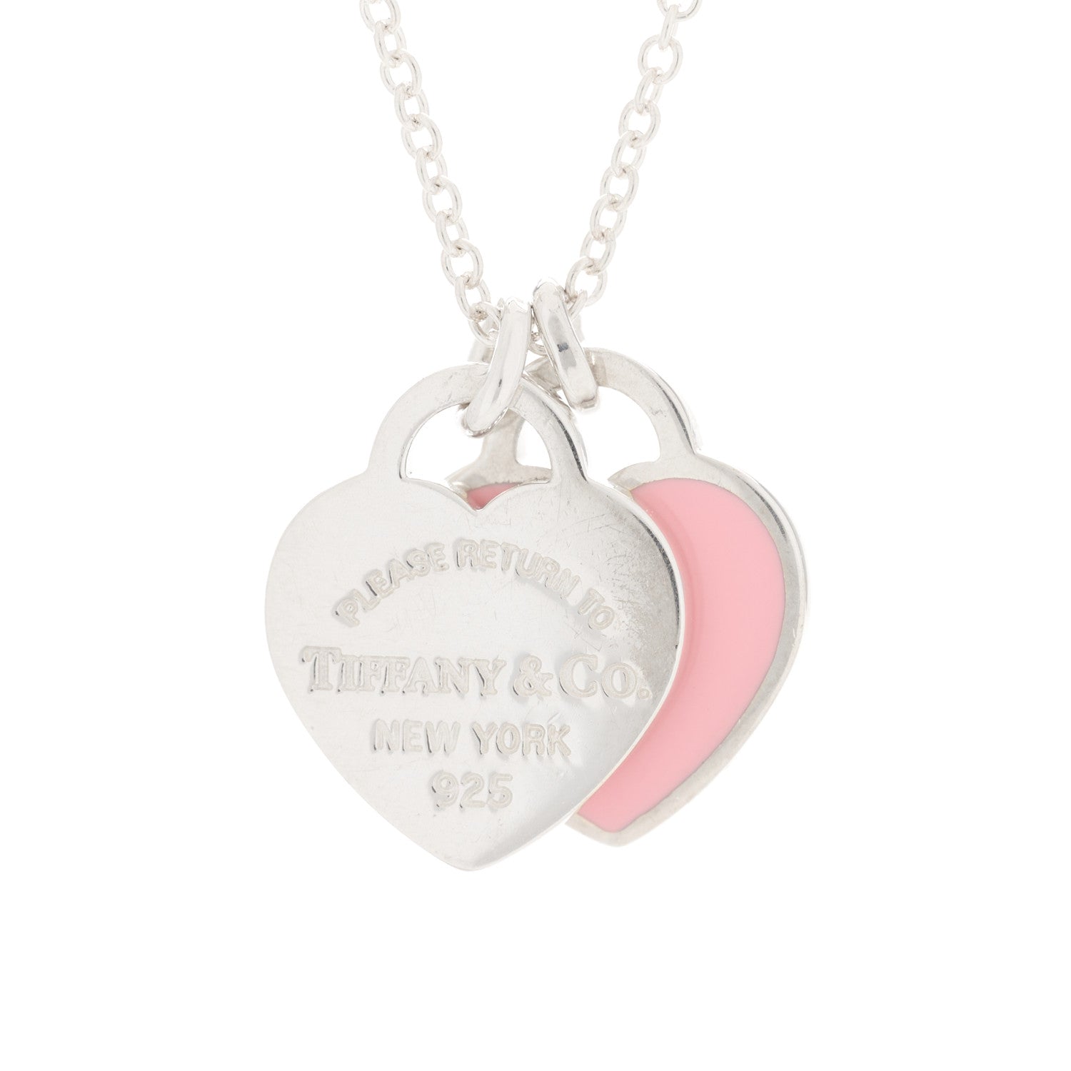 Tiffany Sterling Silver Enamel Return to Tiffany Double Heart Tag Pendant Necklace Pink 3 of 4