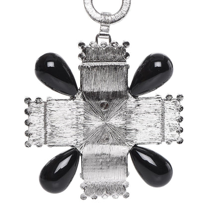 Chanel Bead Crystal Multi Strand CC Cross Necklace Black 5 of 7