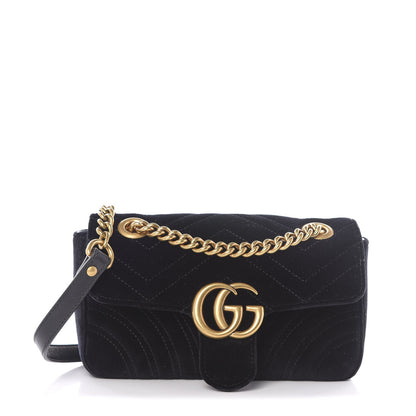Gucci Velvet Matelasse Mini GG Marmont Shoulder Bag Black 1 of 9