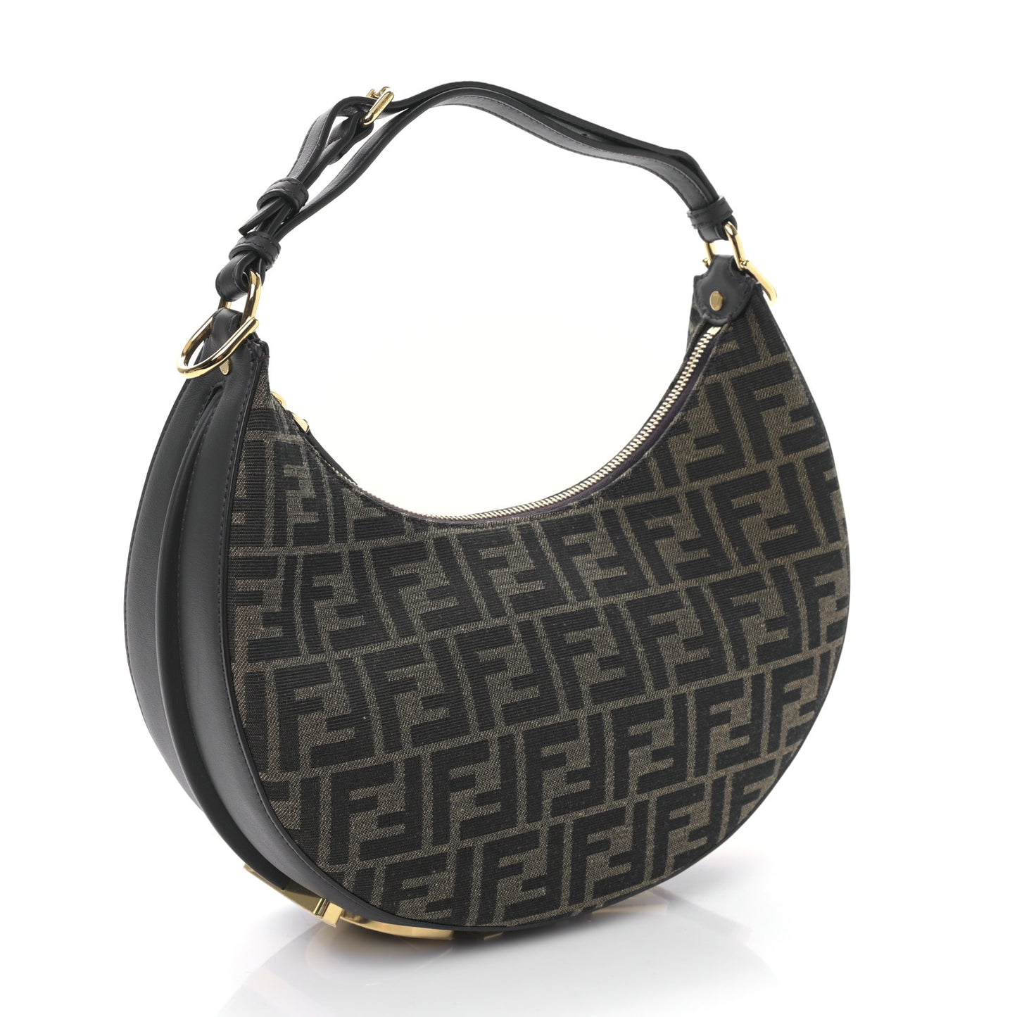 Fabric Jacquard Vitello Grace FF 1974 Small Fendigraphy Hobo Bag Tobacco Moro Ebano