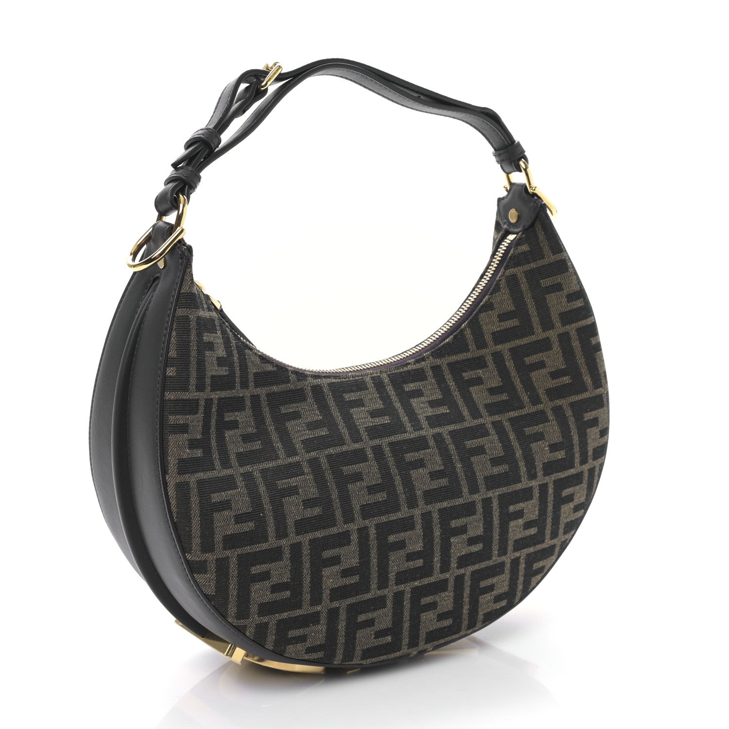 Fendi Fabric Jacquard Vitello Grace FF 1974 Small Fendigraphy Hobo Bag Tobacco Moro Ebano 3 of 9