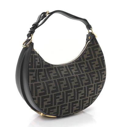 Fendi Fabric Jacquard Vitello Grace FF 1974 Small Fendigraphy Hobo Bag Tobacco Moro Ebano 3 of 9