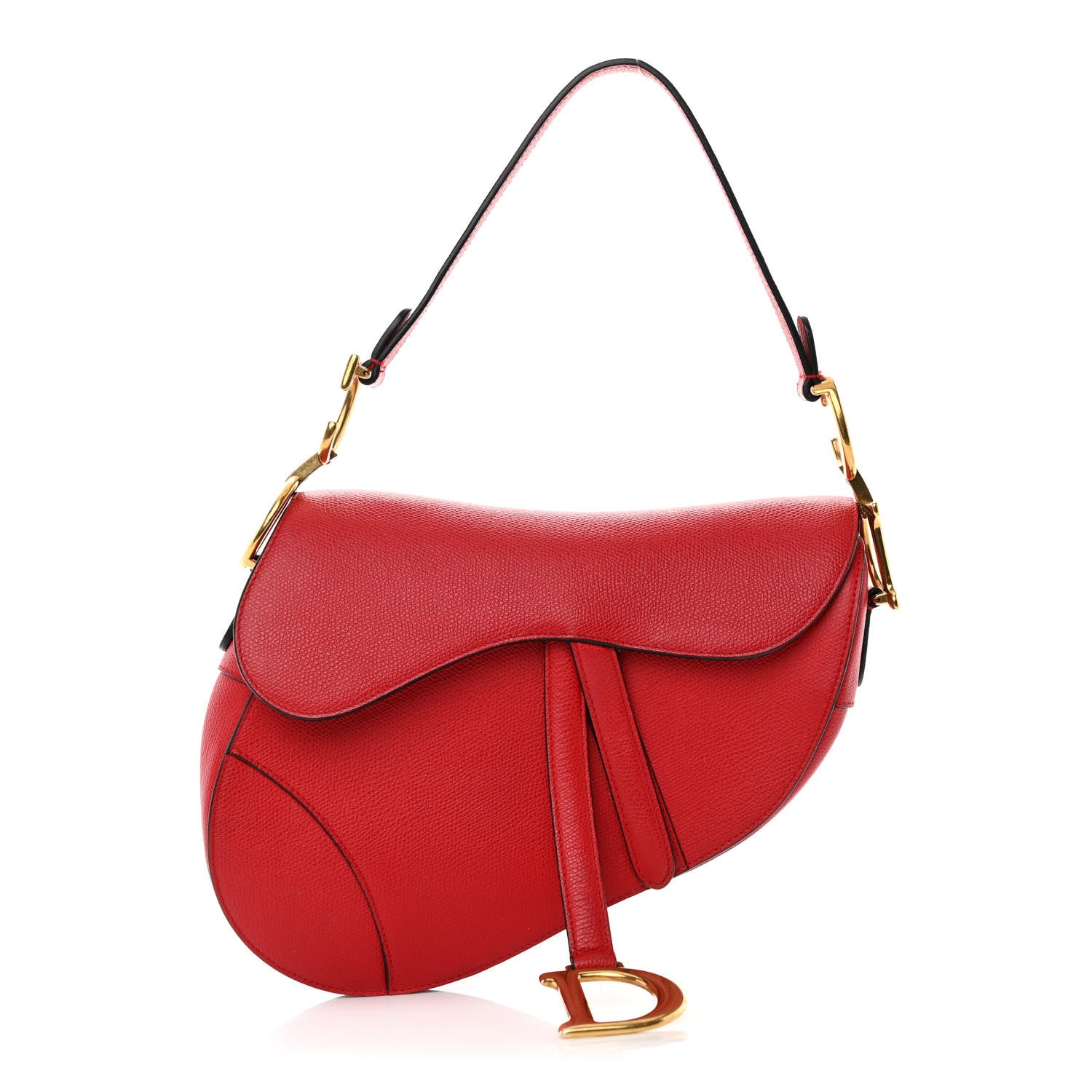 Christian Dior Grained Calfskin Saddle Bag Red 1 of 15
