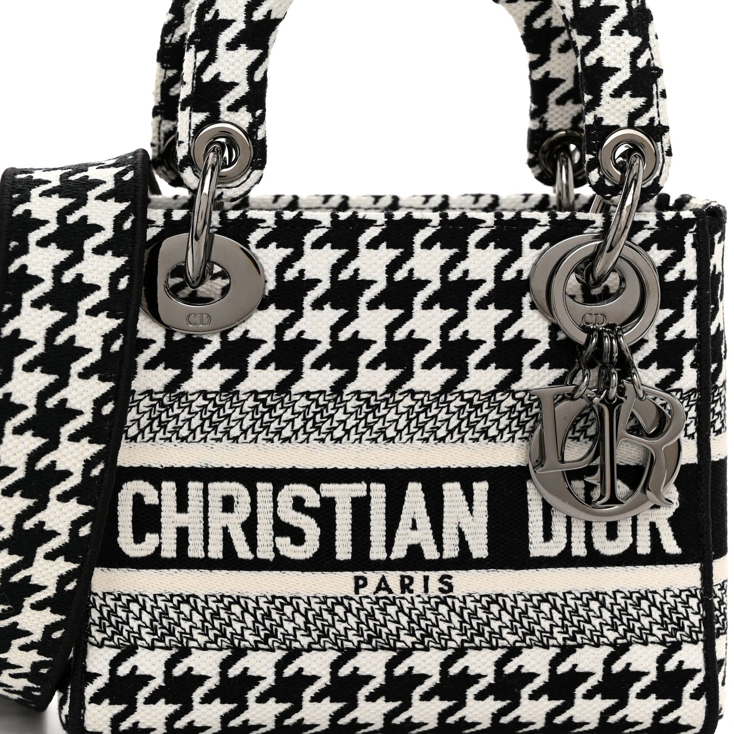 Canvas Houndstooth Embroidered Mini Lady D-Lite Black White