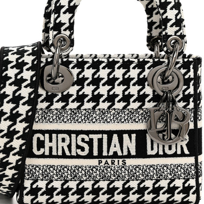 Christian Dior Canvas Houndstooth Embroidered Mini Lady D-Lite Black White 7 of 9