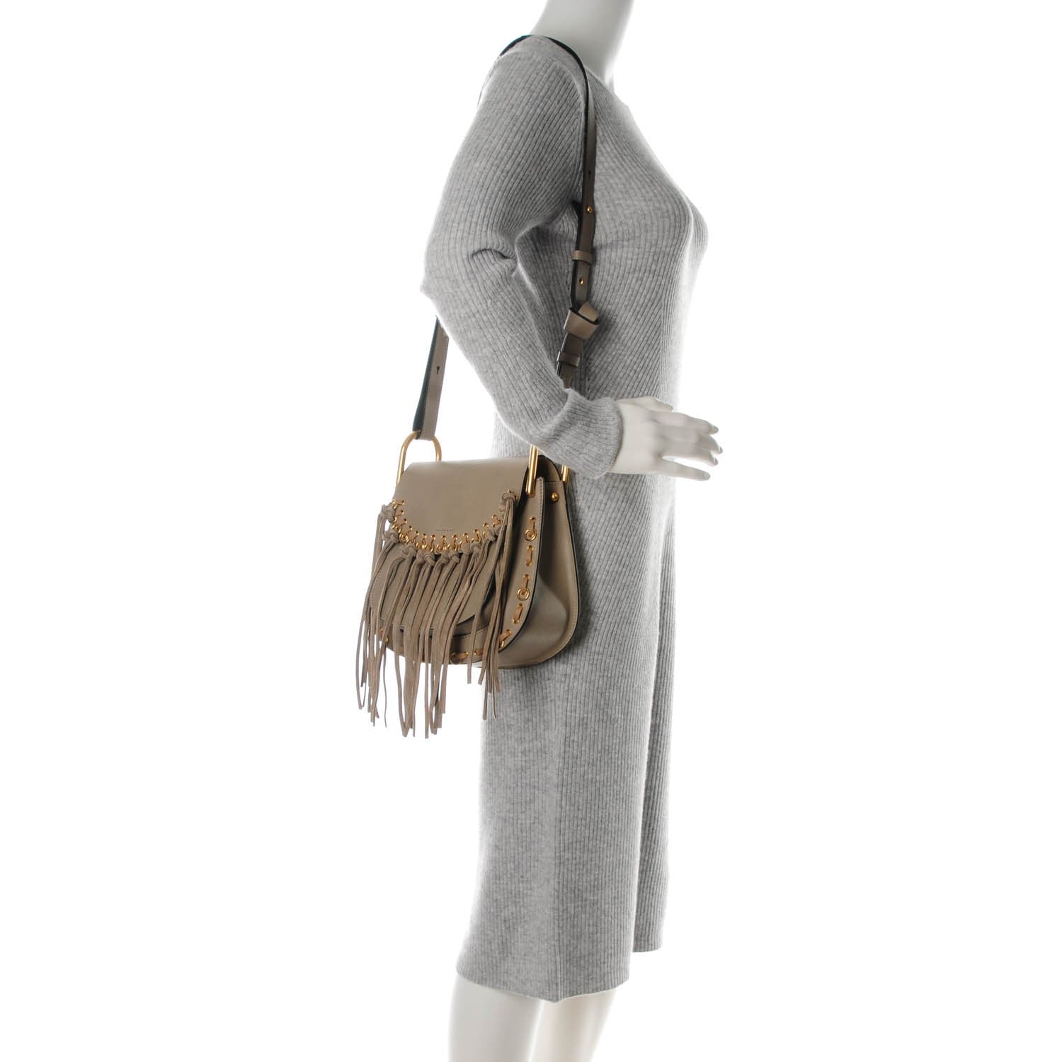 Chloe Calfskin Suede Small Hudson Fringe Shoulder Bag Motty Grey 2 of 7
