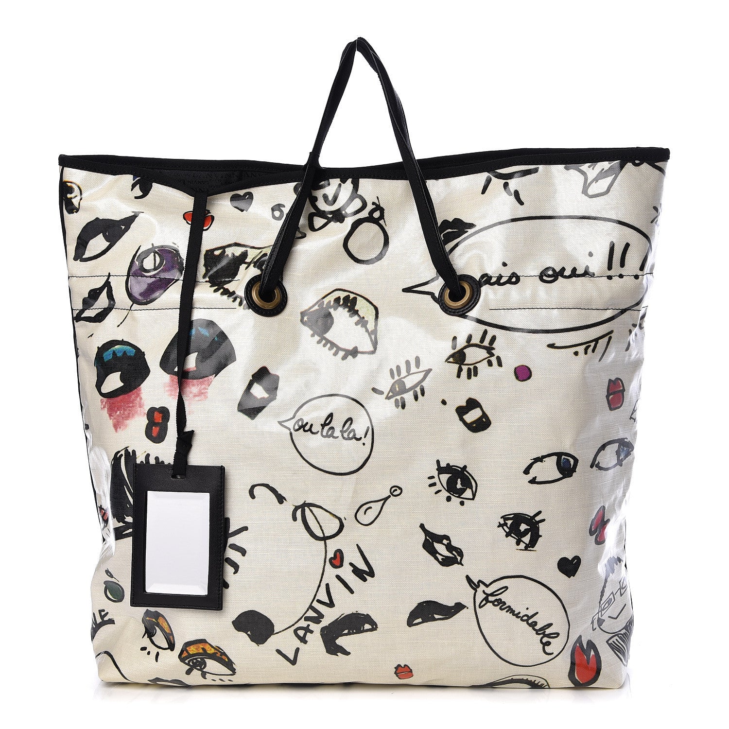 Lanvin Canvas Face Printed Shopper Tote Black White 1 of 12