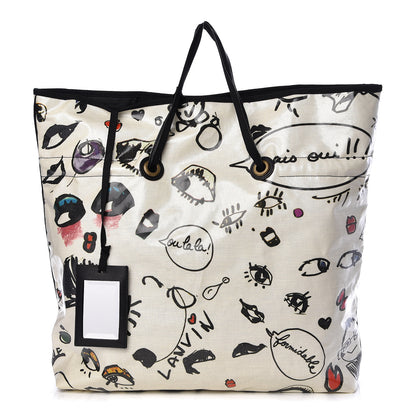 Lanvin Canvas Face Printed Shopper Tote Black White 1 of 12
