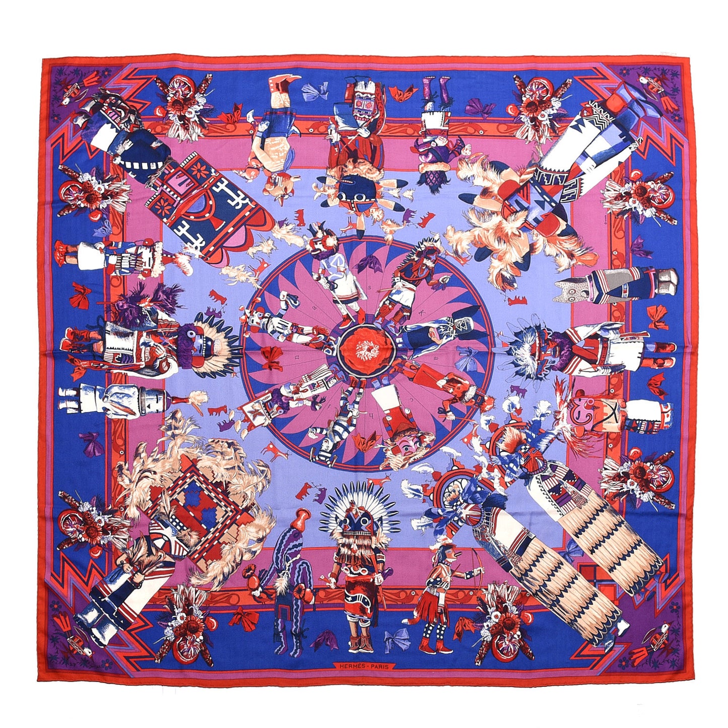 Cashmere Silk Kachinas Shawl 140 Rouge Bleu Parme