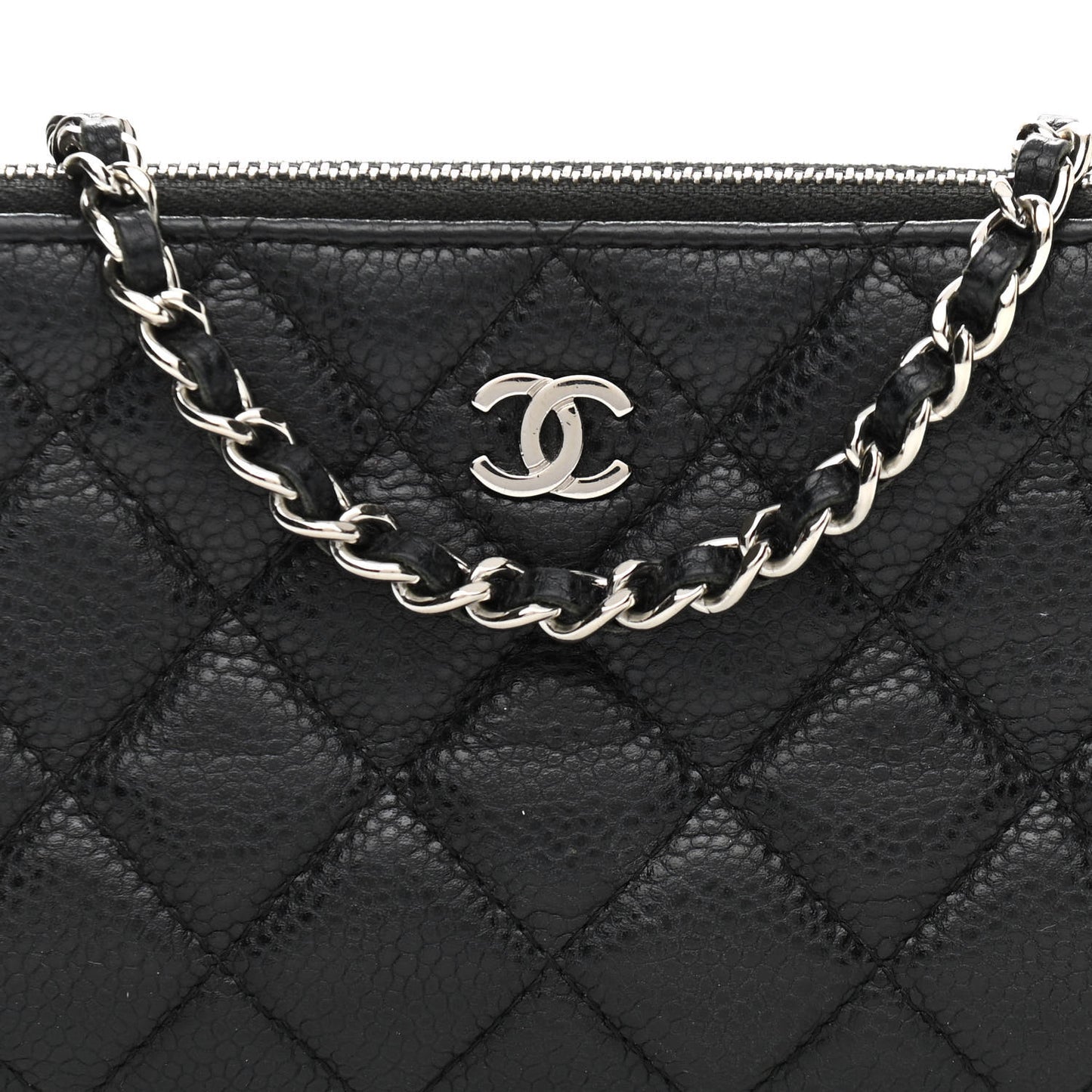 Caviar Quilted Small Clutch With Chain Black