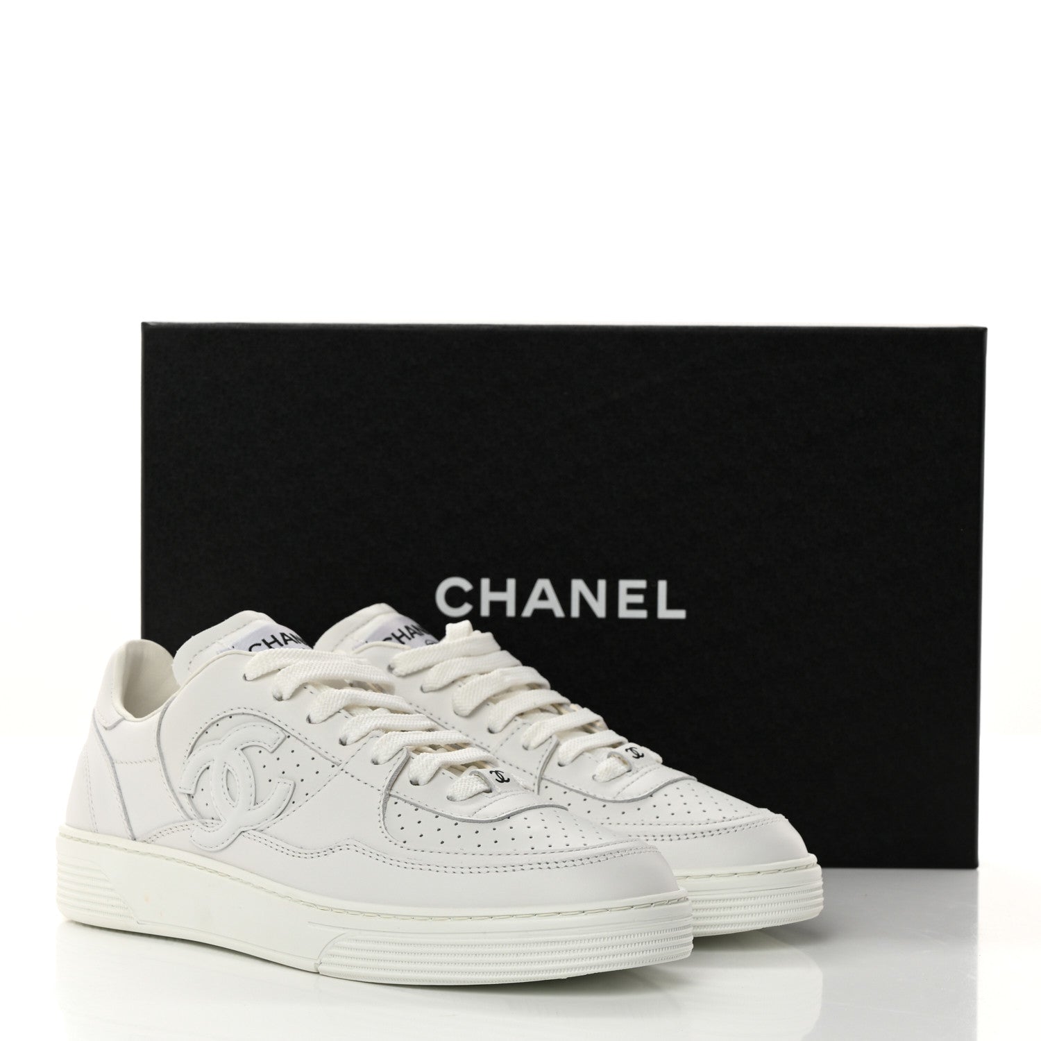 Chanel Calfskin CC Womens Sneakers 37.5 White 10 of 10