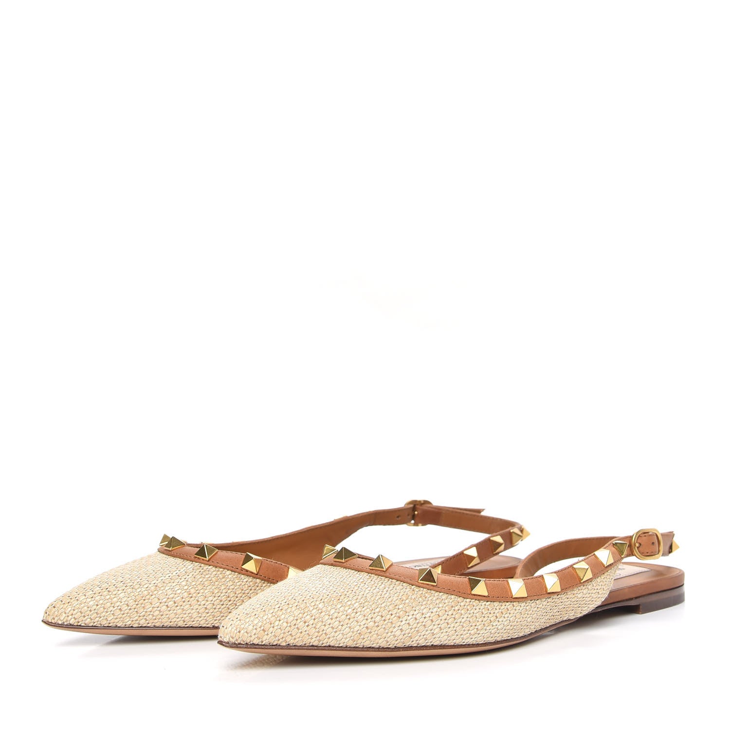 Valentino Garavani Raffia Calfskin Rockstud Slingback Flats 36 Naturale 3 of 7