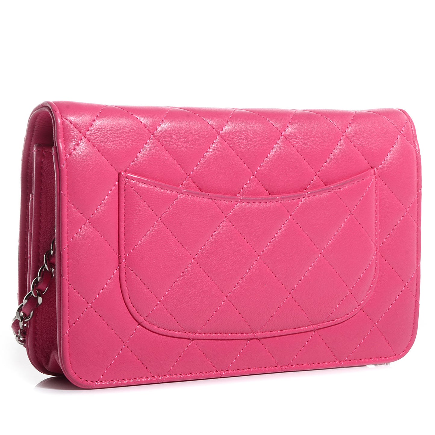 Lambskin Quilted Wallet On Chain WOC Dark Pink