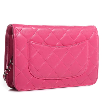 Chanel Lambskin Quilted Wallet On Chain WOC Dark Pink 3 of 9