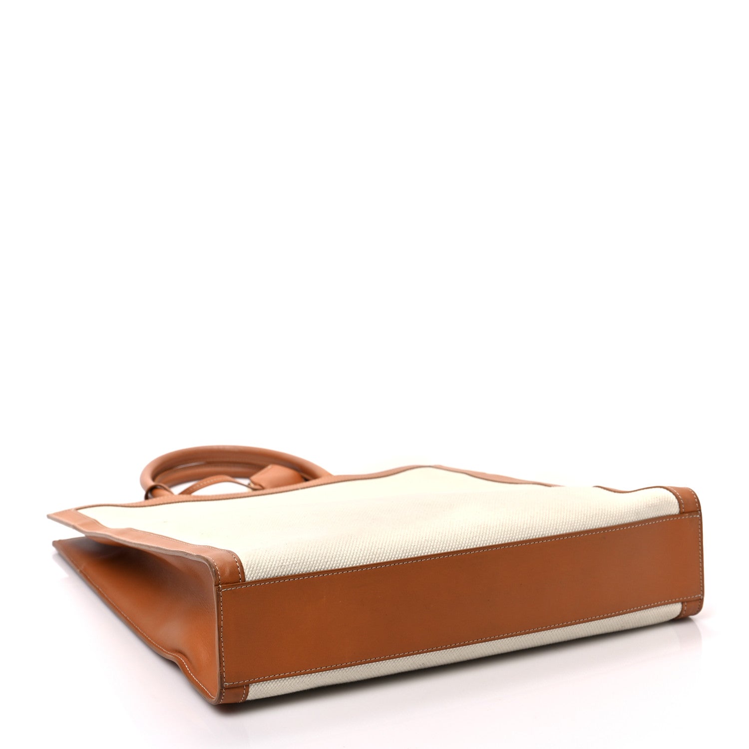 Celine Canvas Calfskin Logo Print Vertical Cabas Natural Tan 4 of 9