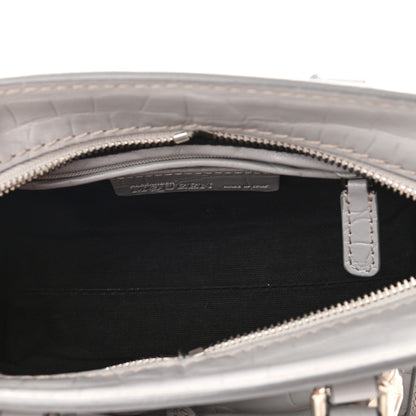 Alexander McQueen Calfskin Crocodile Embossed Mini Skull Padlock Zip Around Tote Grey 5 of 11
