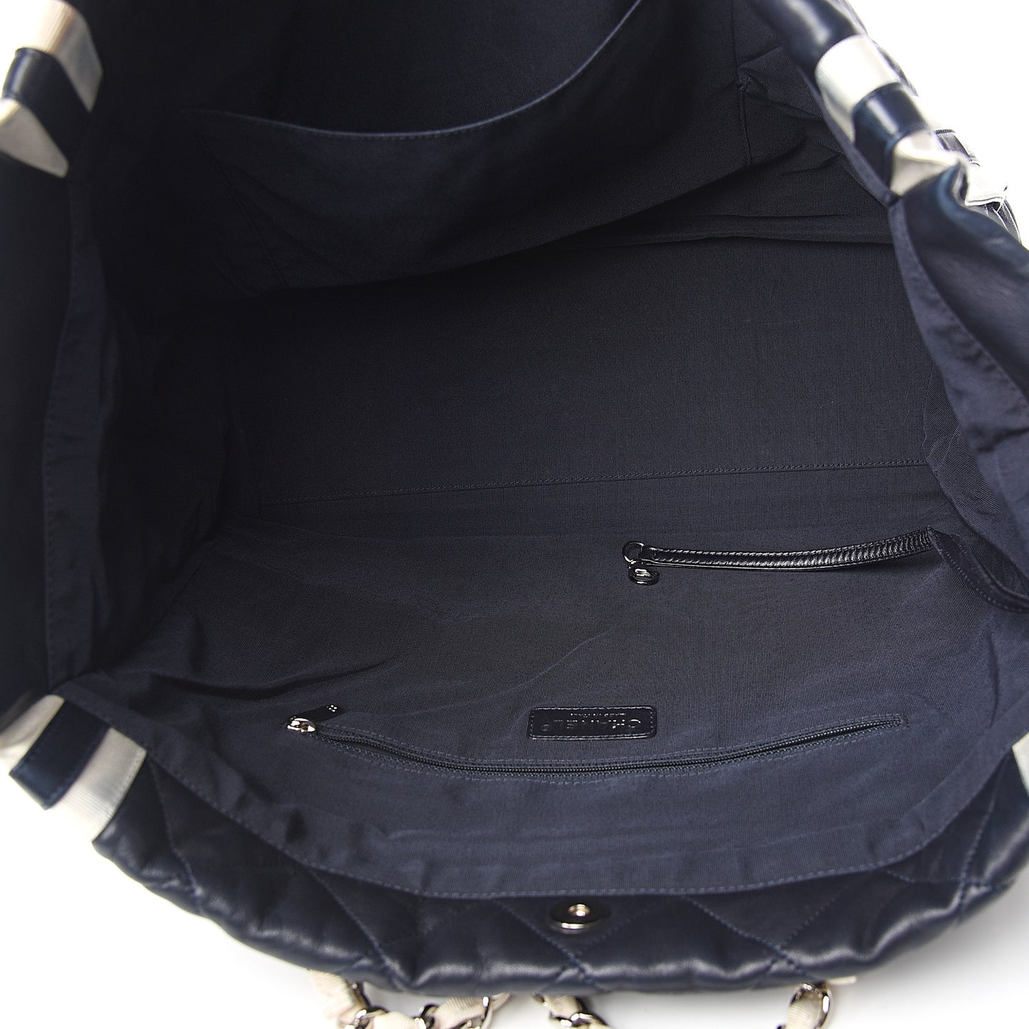 Lambskin Quilted Lido Shopping Tote Dark Navy Blue